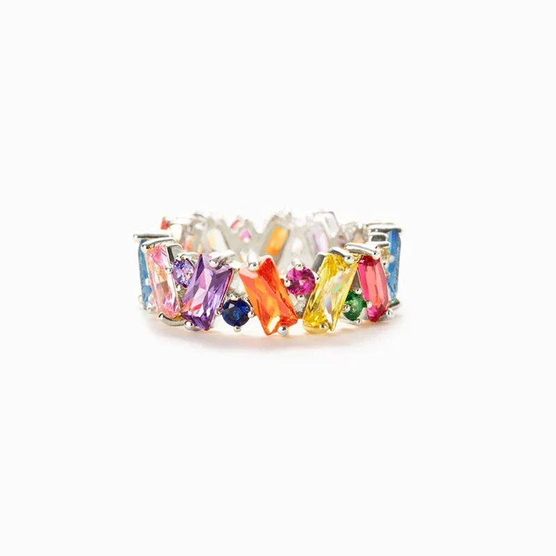 Bague arc-en-ciel géométrique argent