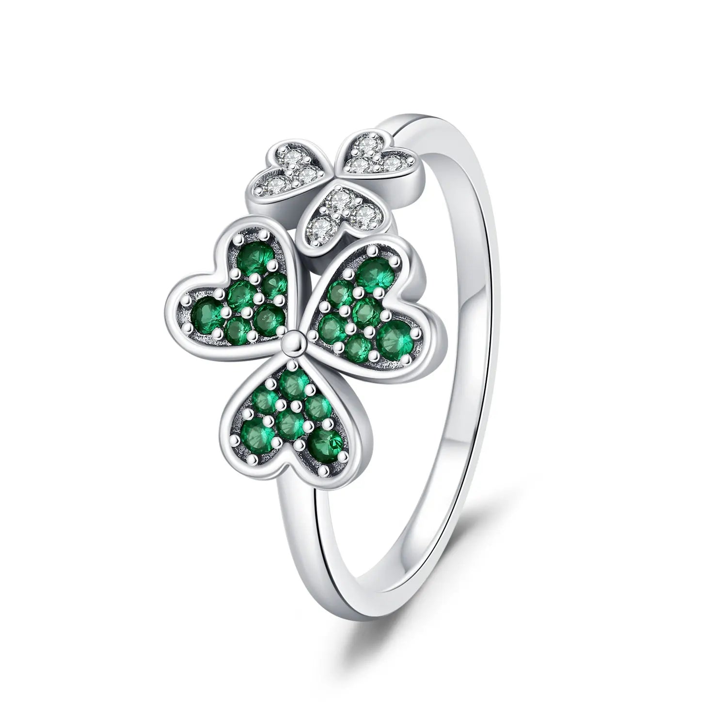 Anillo con Corazones en Circón Verde Trébol de 3 Hojas