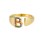 Rainbow initial letter ring for women