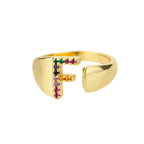 Rainbow initial letter ring for women