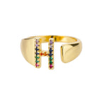 Rainbow initial letter ring for women