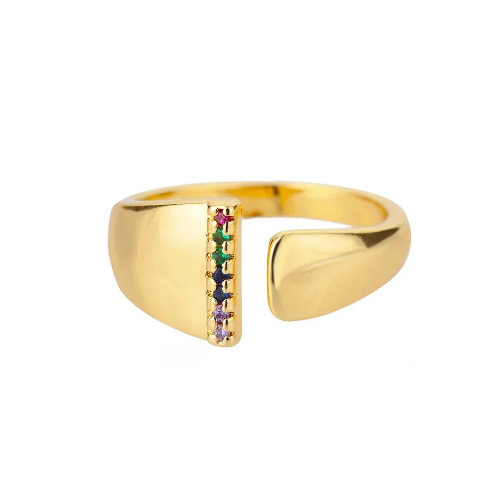 Rainbow initial letter ring for women
