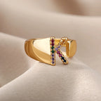 Rainbow initial letter ring for women