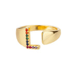 Rainbow initial letter ring for women