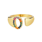 Rainbow initial letter ring for women