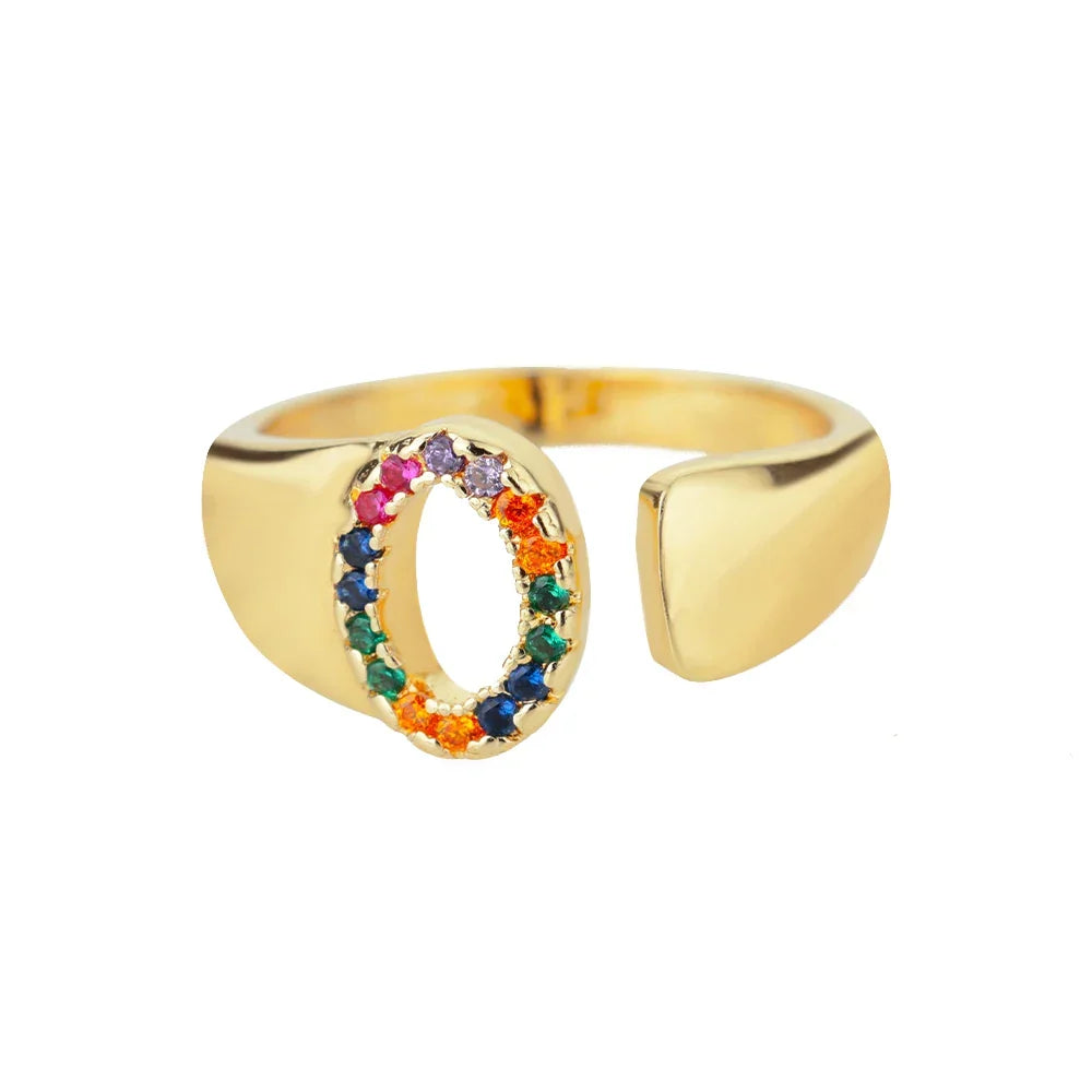 Rainbow initial letter ring for women