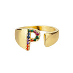 Rainbow initial letter ring for women