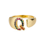 Rainbow initial letter ring for women