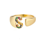 Rainbow initial letter ring for women