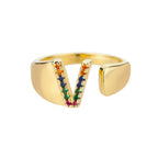 Rainbow initial letter ring for women