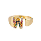 Rainbow initial letter ring for women