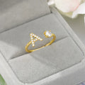 Women's rhinestone initial letter ring