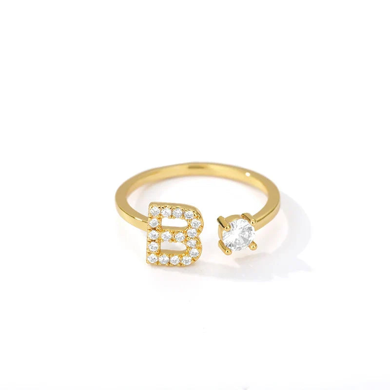 Women's rhinestone initial letter ring