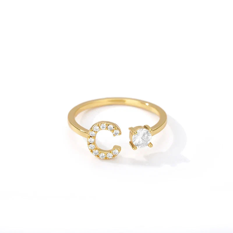 Women's rhinestone initial letter ring