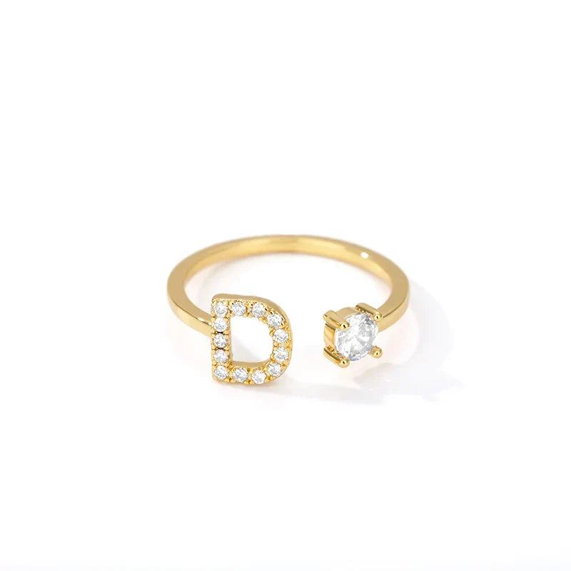Women's rhinestone initial letter ring