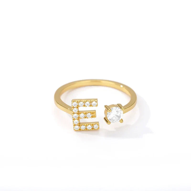 Women's rhinestone initial letter ring