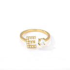 Women's rhinestone initial letter ring