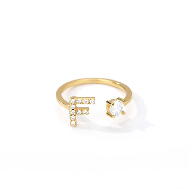 Women's rhinestone initial letter ring