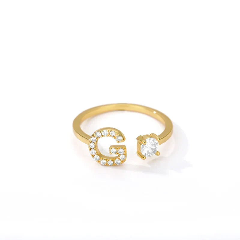Women's rhinestone initial letter ring