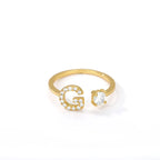 Women's rhinestone initial letter ring