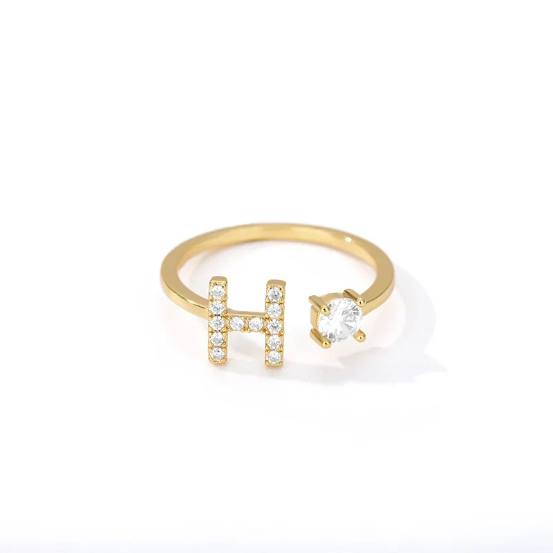 Women's rhinestone initial letter ring