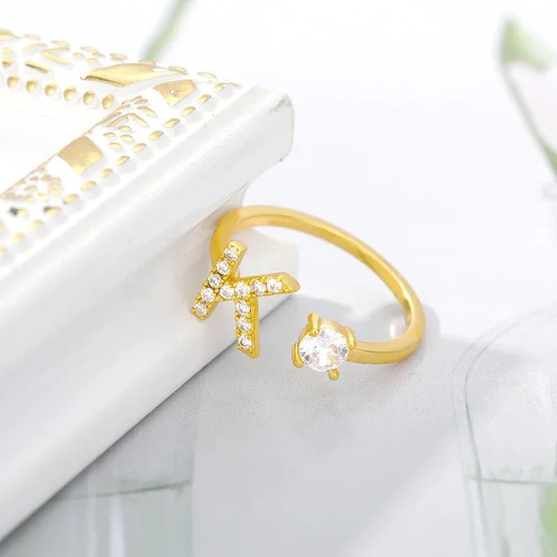 Women's rhinestone initial letter ring