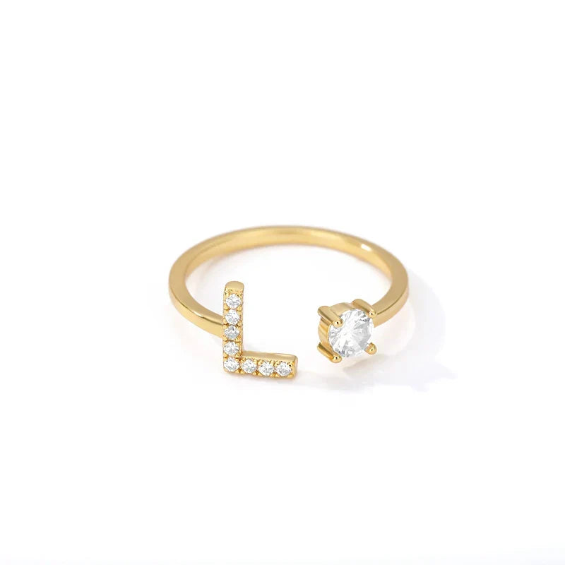Women's rhinestone initial letter ring