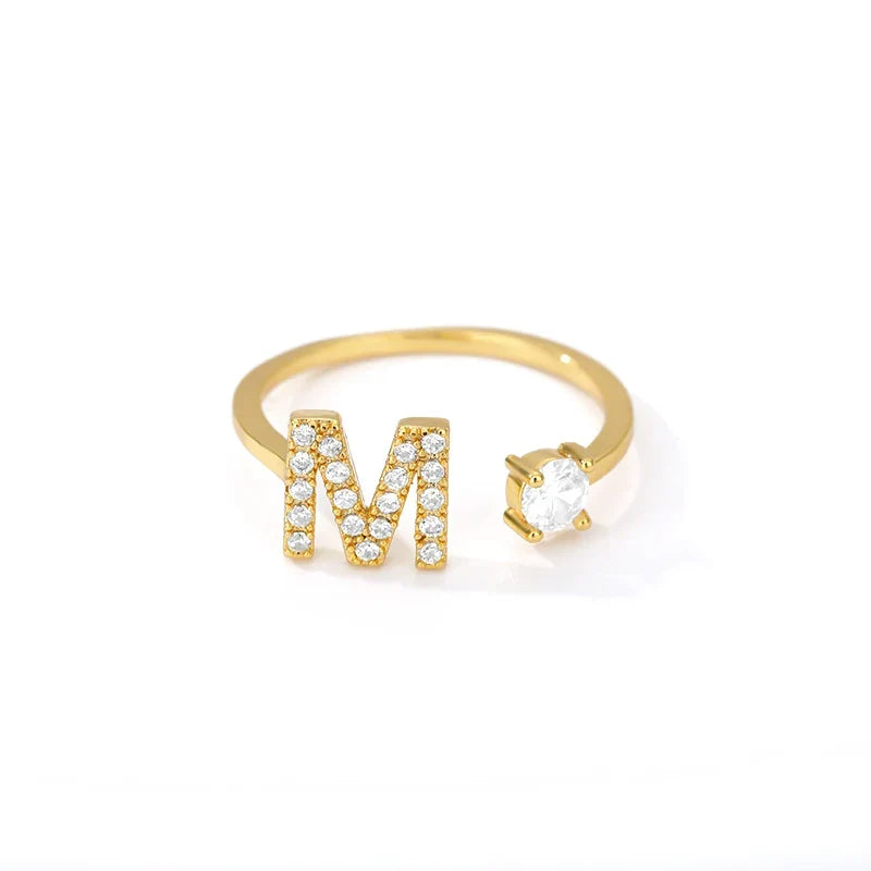 Women's rhinestone initial letter ring