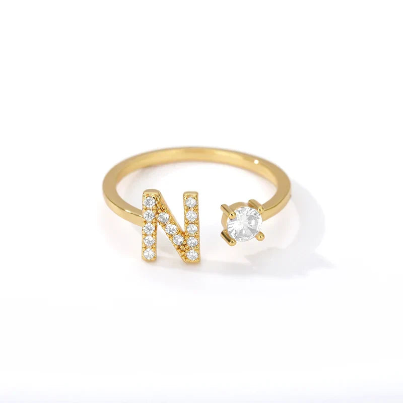 Women's rhinestone initial letter ring