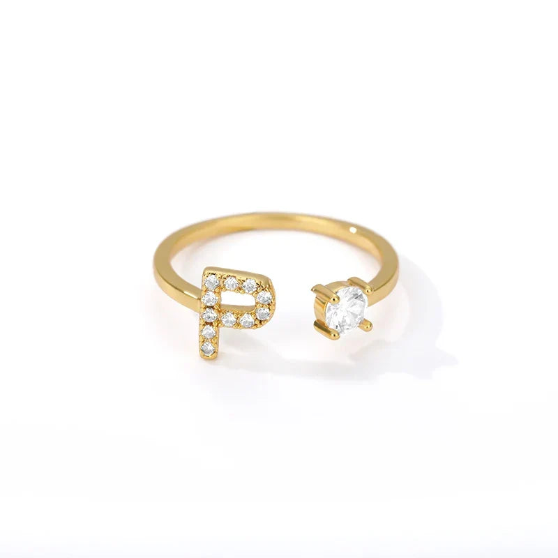 Women's rhinestone initial letter ring