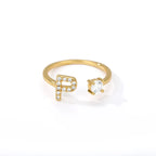 Women's rhinestone initial letter ring
