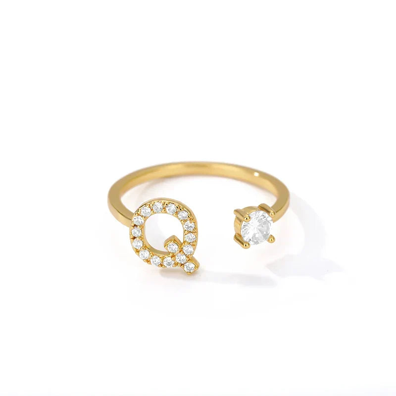 Women's rhinestone initial letter ring