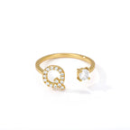 Women's rhinestone initial letter ring