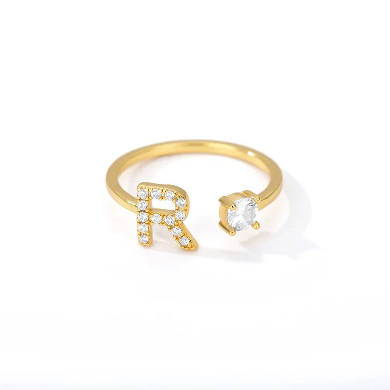 Women's rhinestone initial letter ring