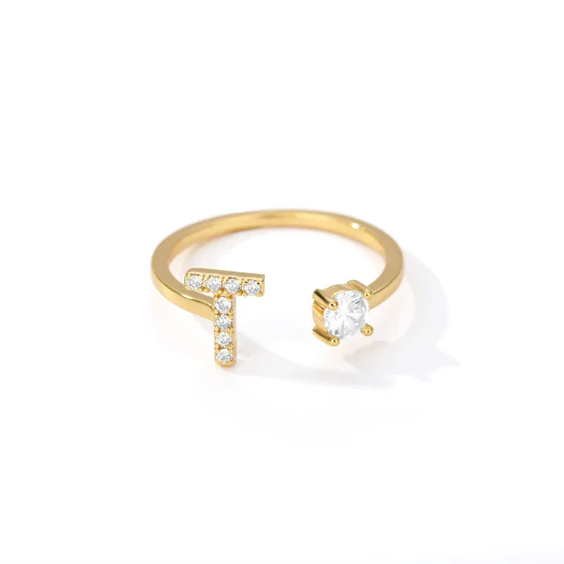 Women's rhinestone initial letter ring