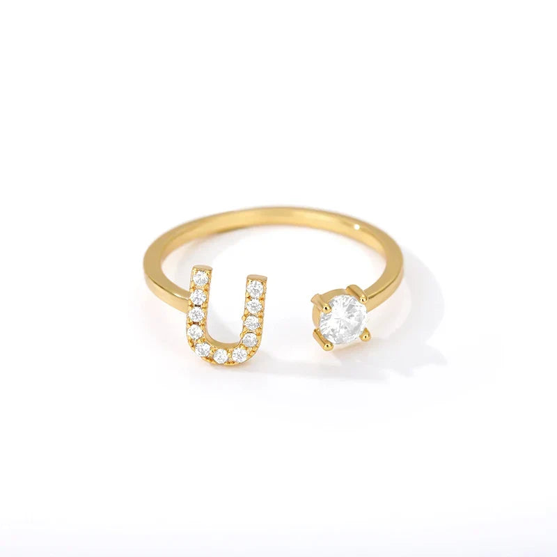 Women's rhinestone initial letter ring