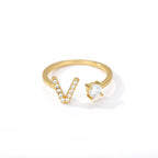 Women's rhinestone initial letter ring