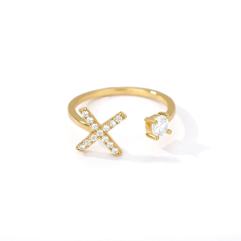 Women's rhinestone initial letter ring