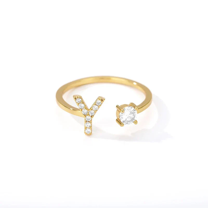Women's rhinestone initial letter ring