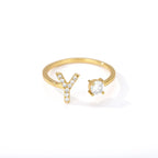 Women's rhinestone initial letter ring