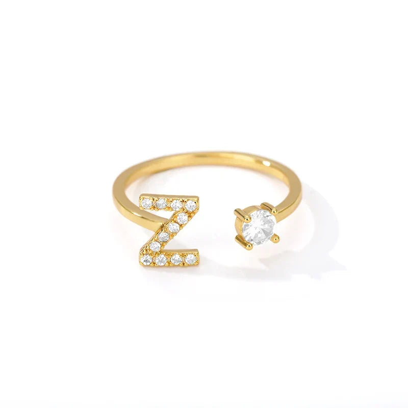 Women's rhinestone initial letter ring