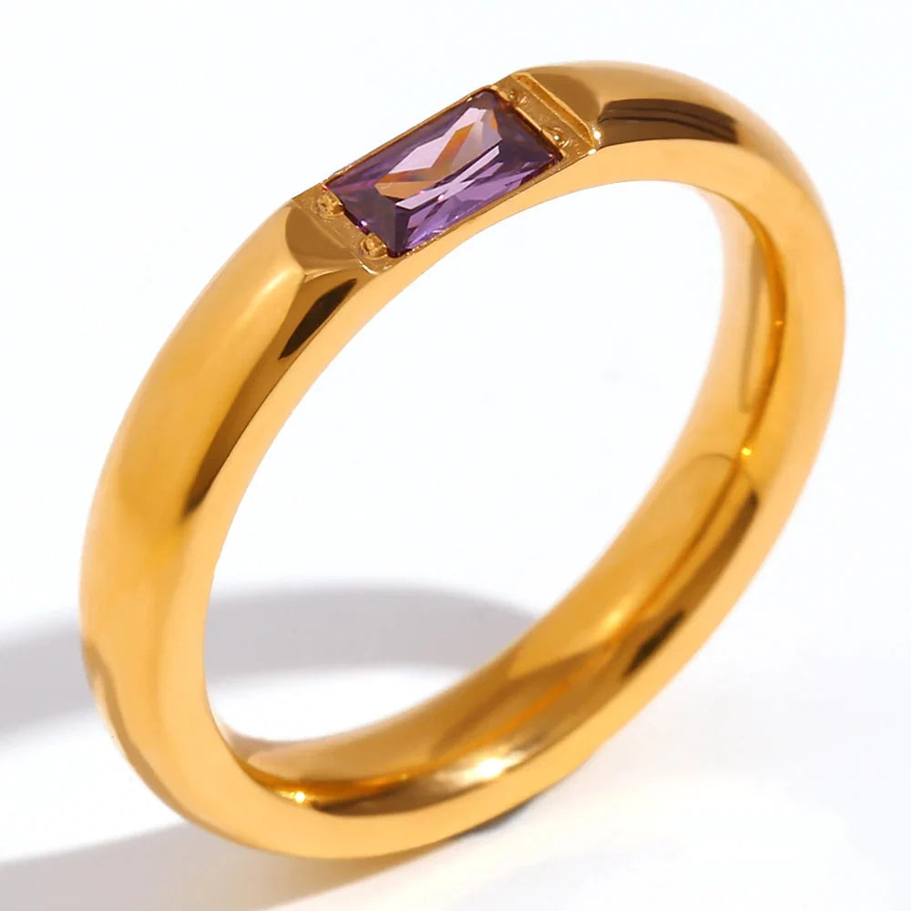 Anillo con piedra de nacimiento engastada para mujer 