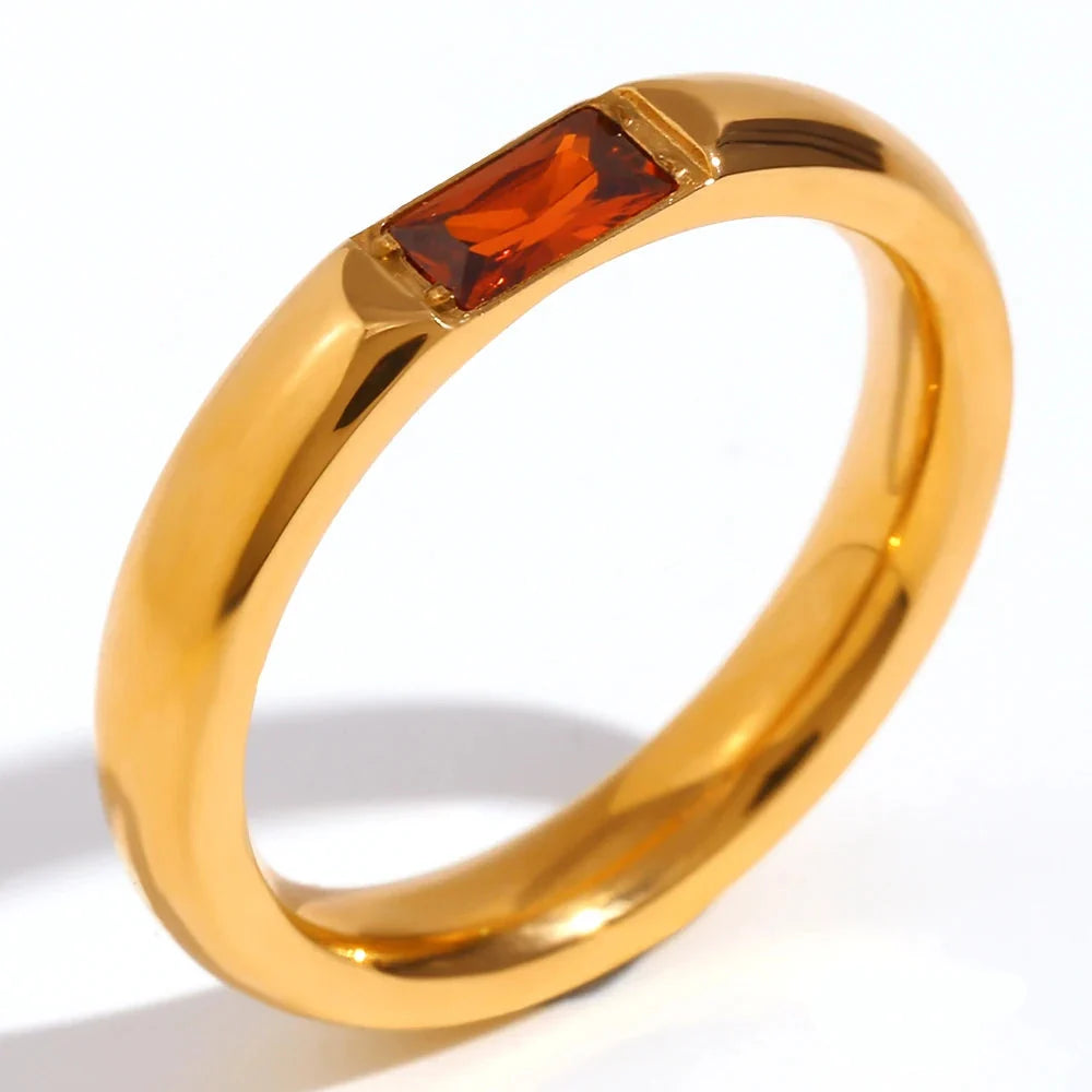 Anillo con piedra de nacimiento engastada para mujer 