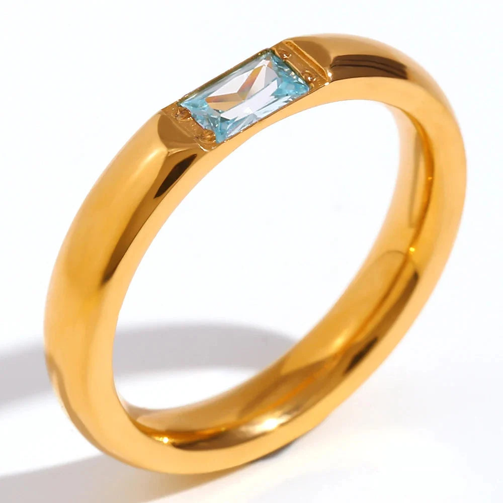 Anillo con piedra de nacimiento engastada para mujer 