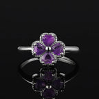 Bague avec Trèfle à 4 Feuilles en Pierre d'Améthyste