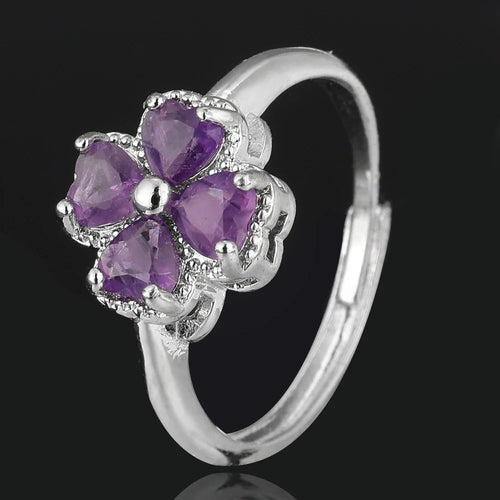Bague avec Trèfle à 4 Feuilles en Pierre d'Améthyste