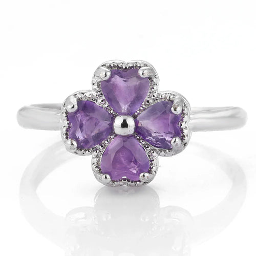 Bague avec Trèfle à 4 Feuilles en Pierre d'Améthyste