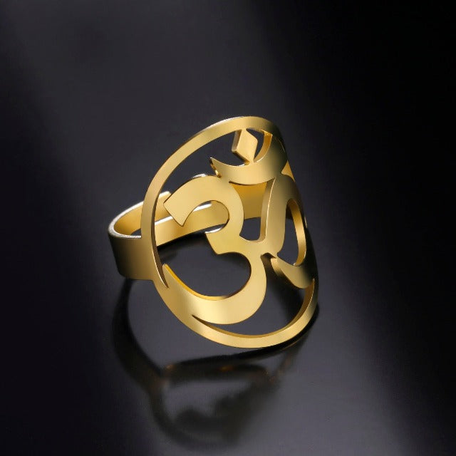 Anillo Budista Om Tibetano Sello Anillo Hombre Mujer Oro