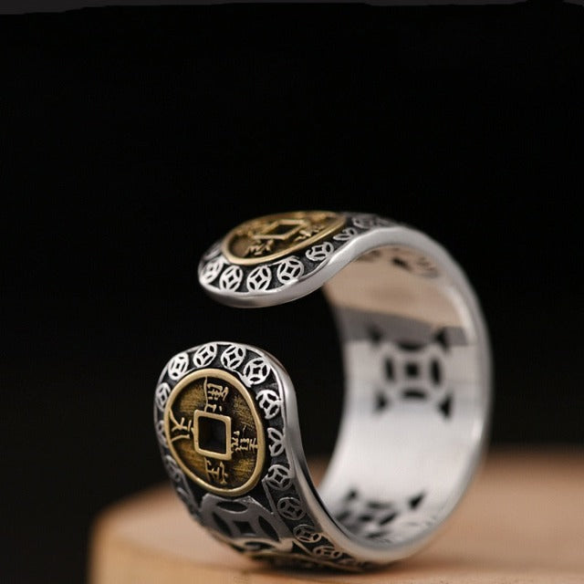 Tibetan Buddhist Ring Men Women Signet Ring Gold and Silver Band