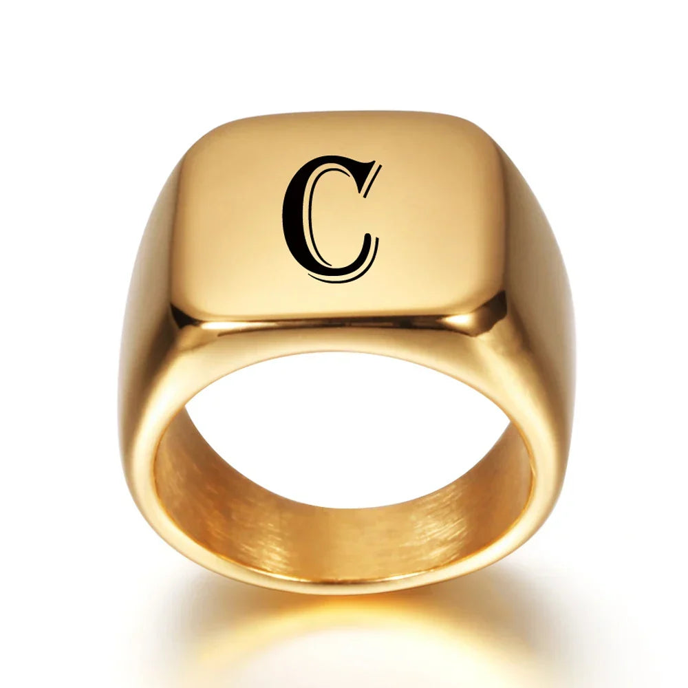 Bague large homme personnalisée avec initiale c